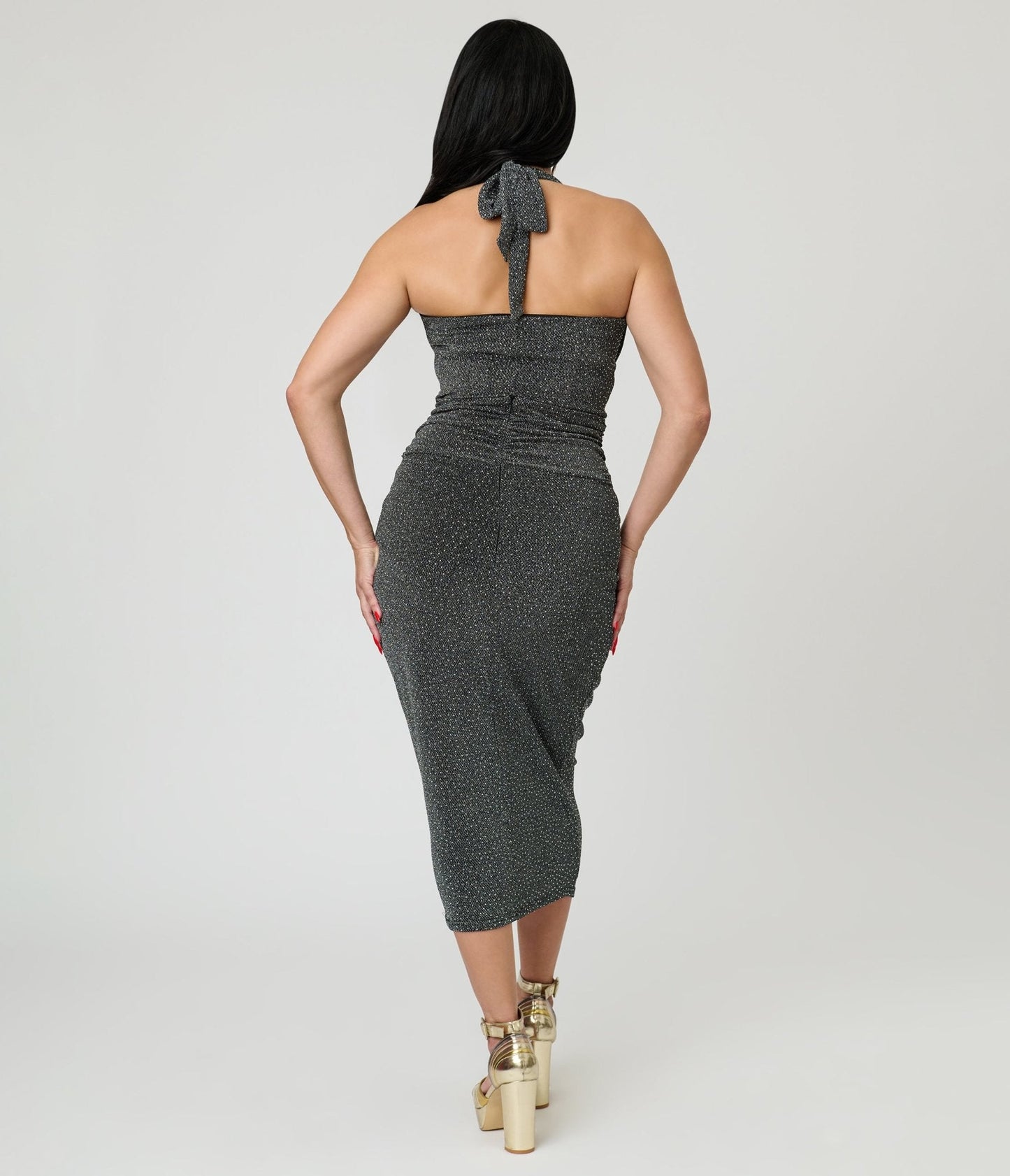 Unique Vintage Black & Silver Shimmer Romper & Sarong Set