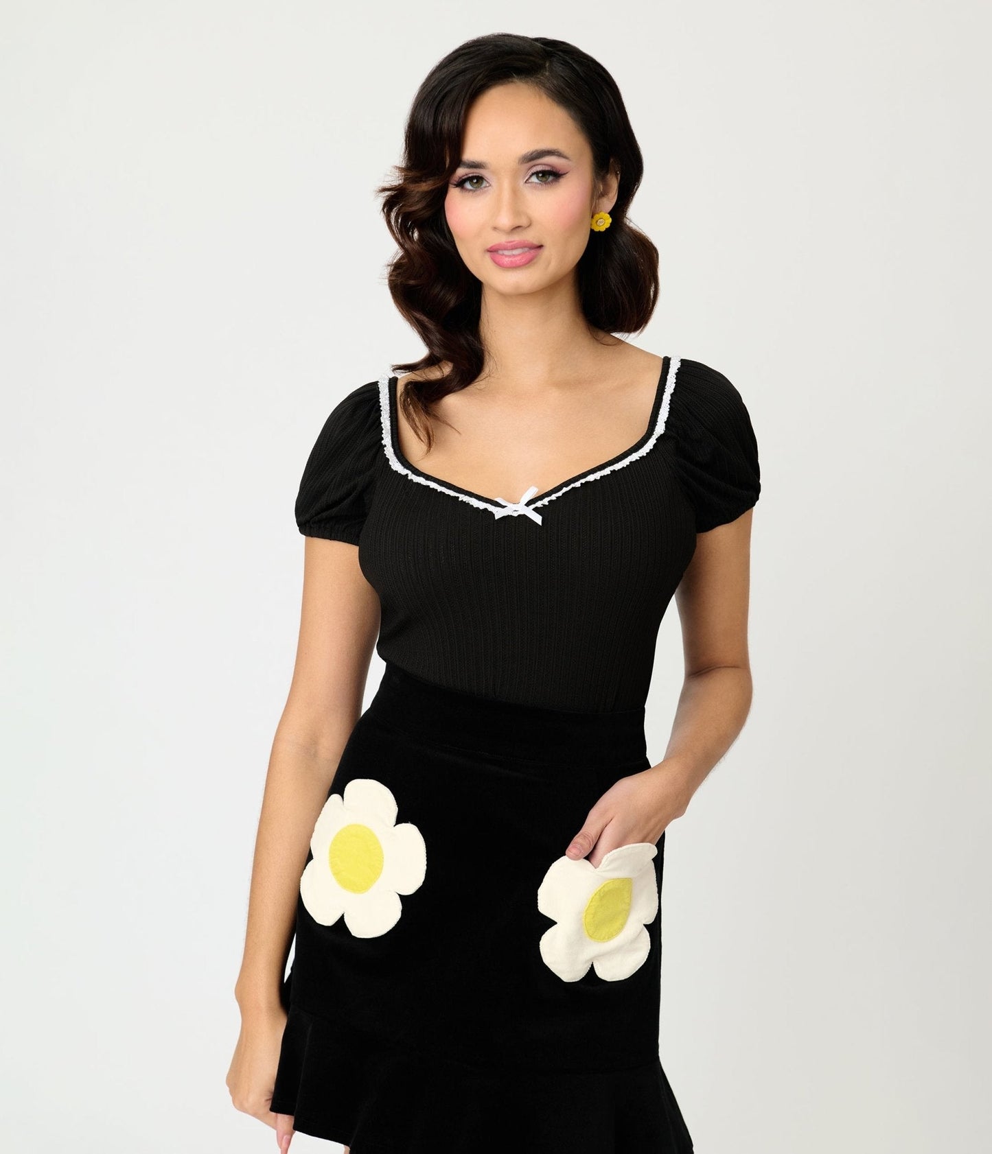 Unique Vintage Black Sweetheart Knit Top
