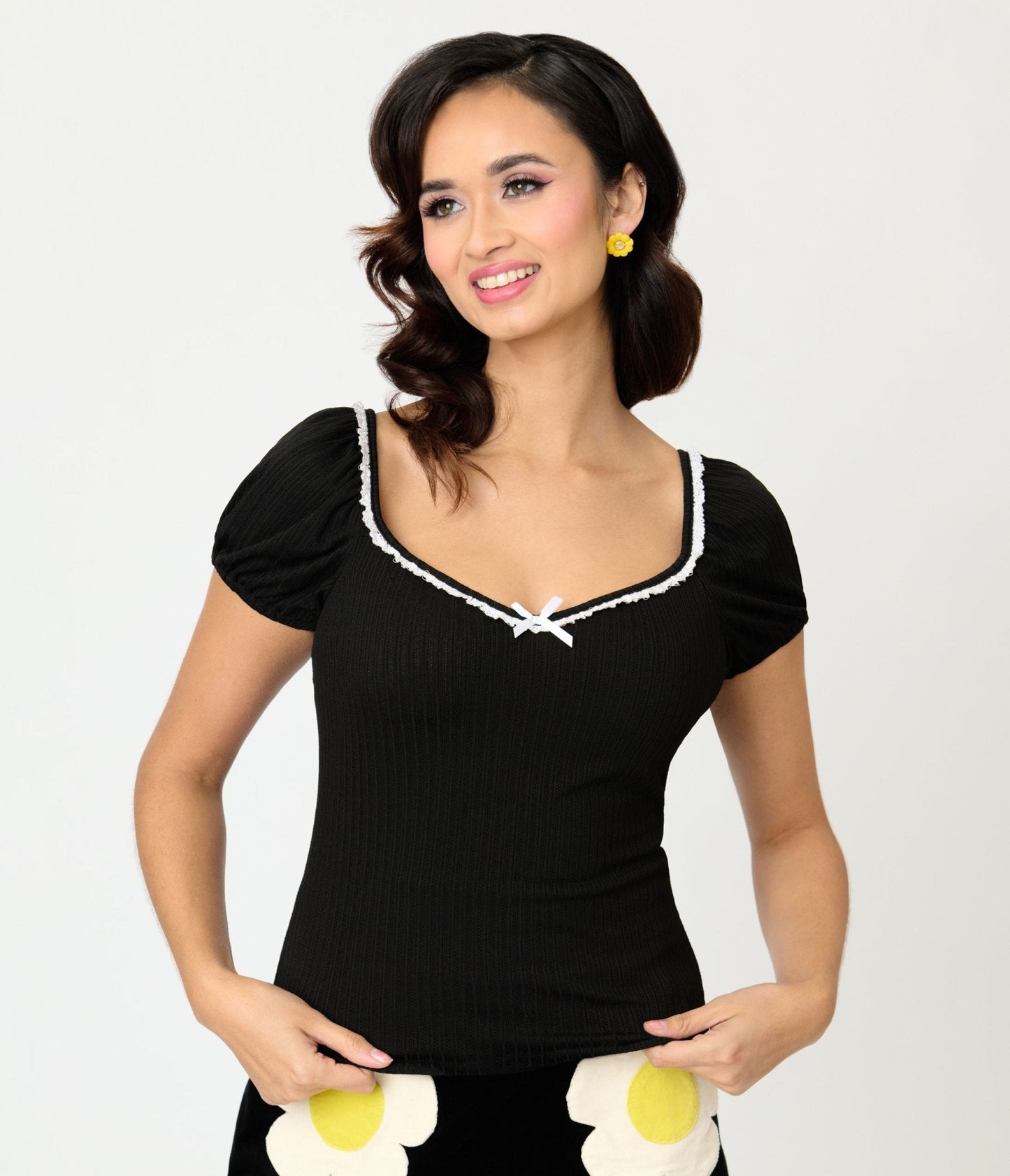 Unique Vintage Black Sweetheart Knit Top