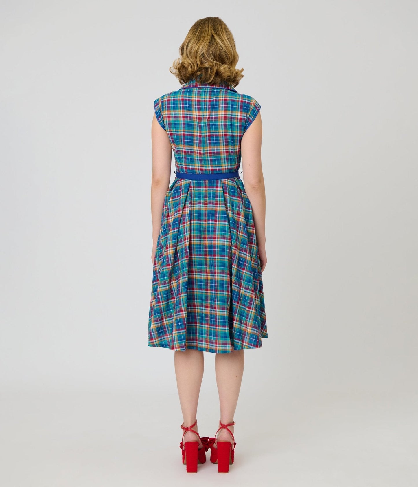 Unique Vintage Blue Madras Plaid Shirt Swing Dress