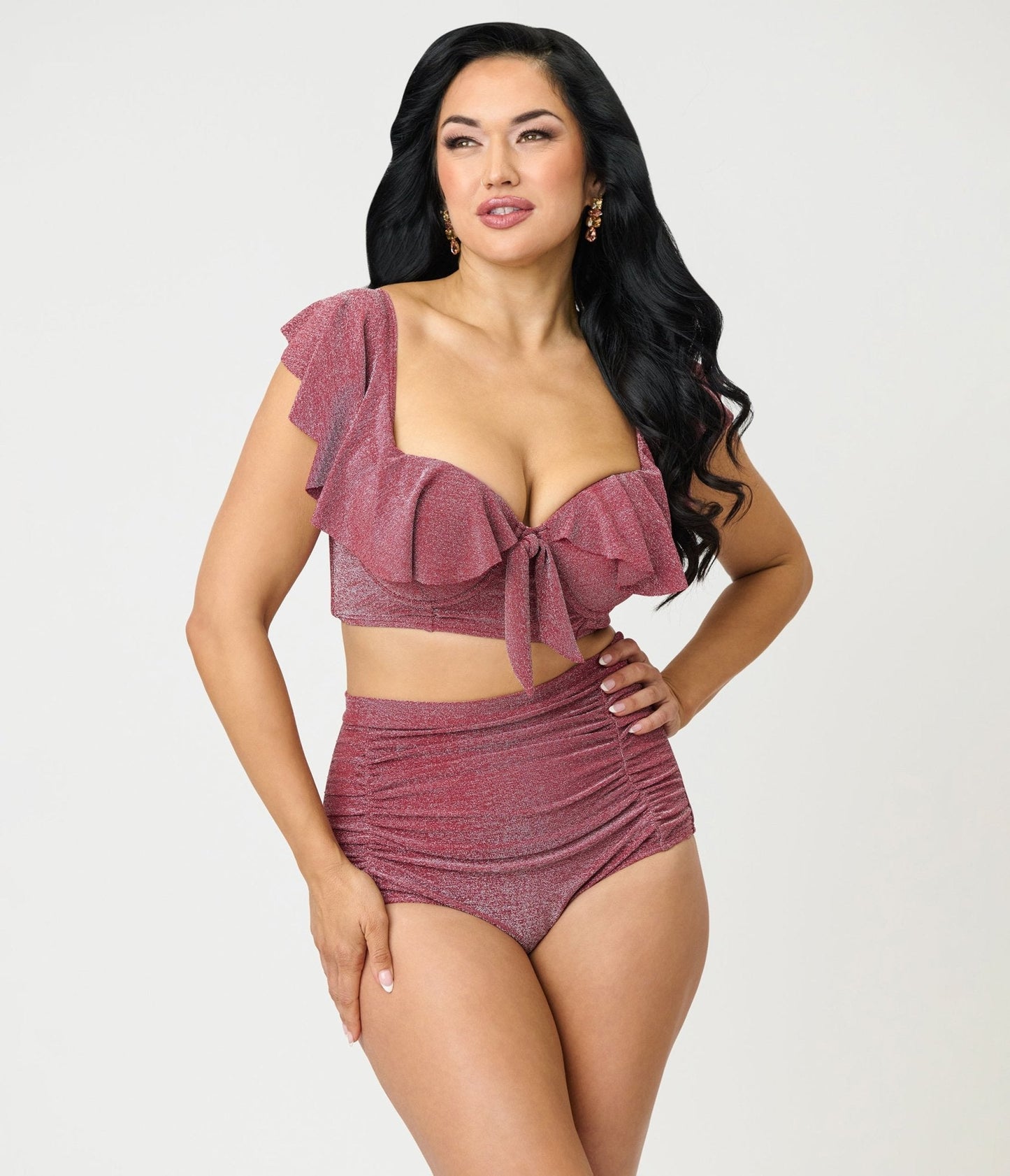 Unique Vintage Burgundy Lurex Monroe High Waist Bikini Bottom