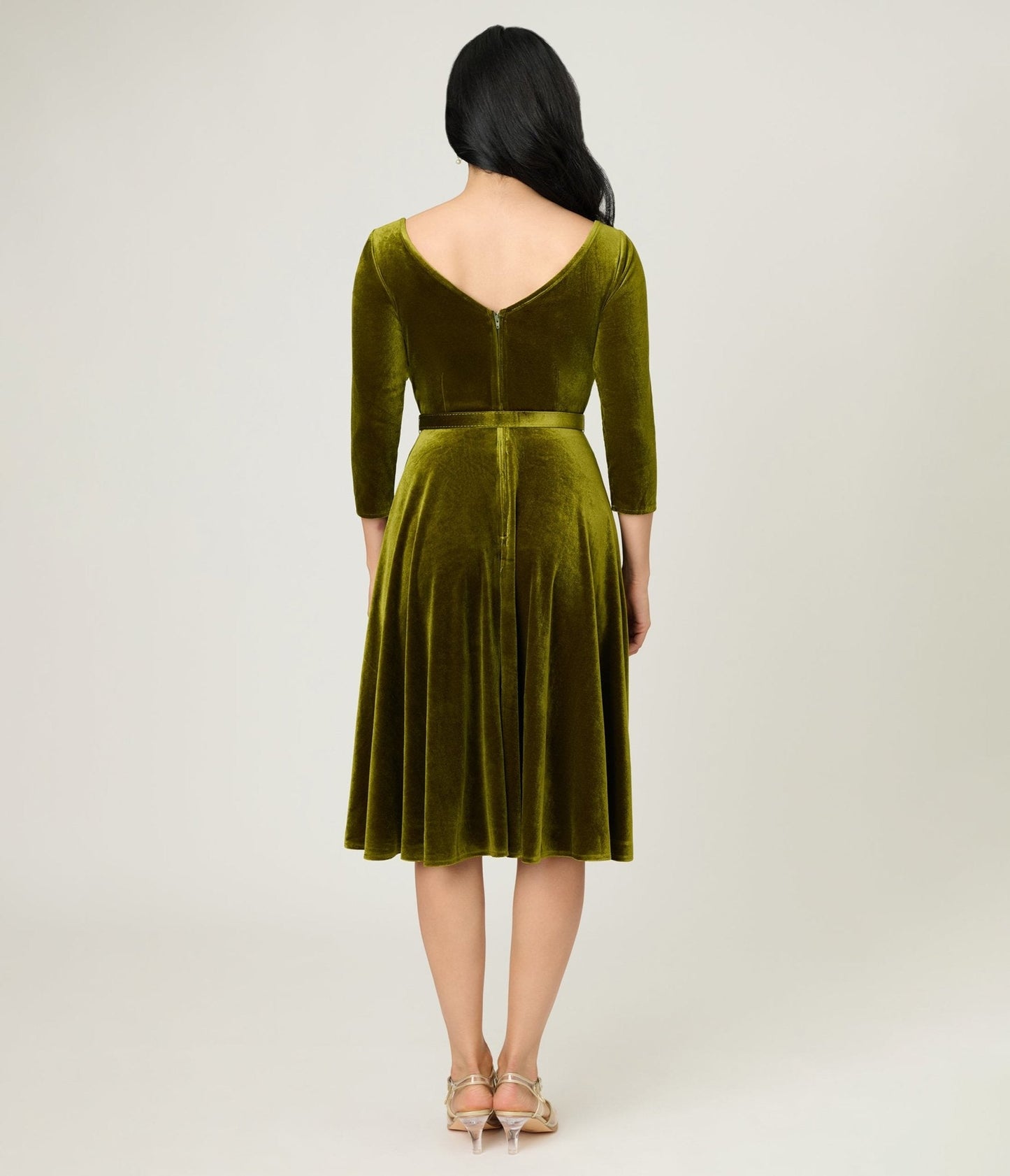 Unique Vintage Chartreuse Velvet Devon Swing Dress