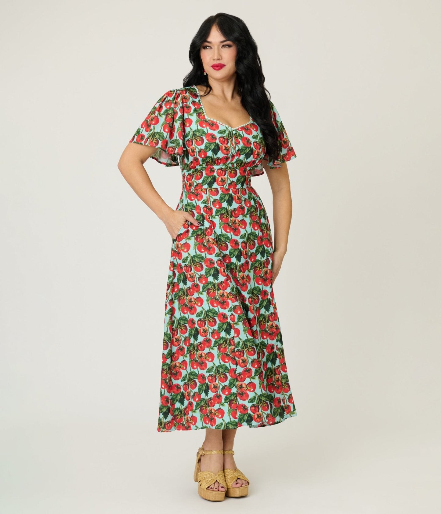 Unique Vintage Cherry Tomato Midi Dress