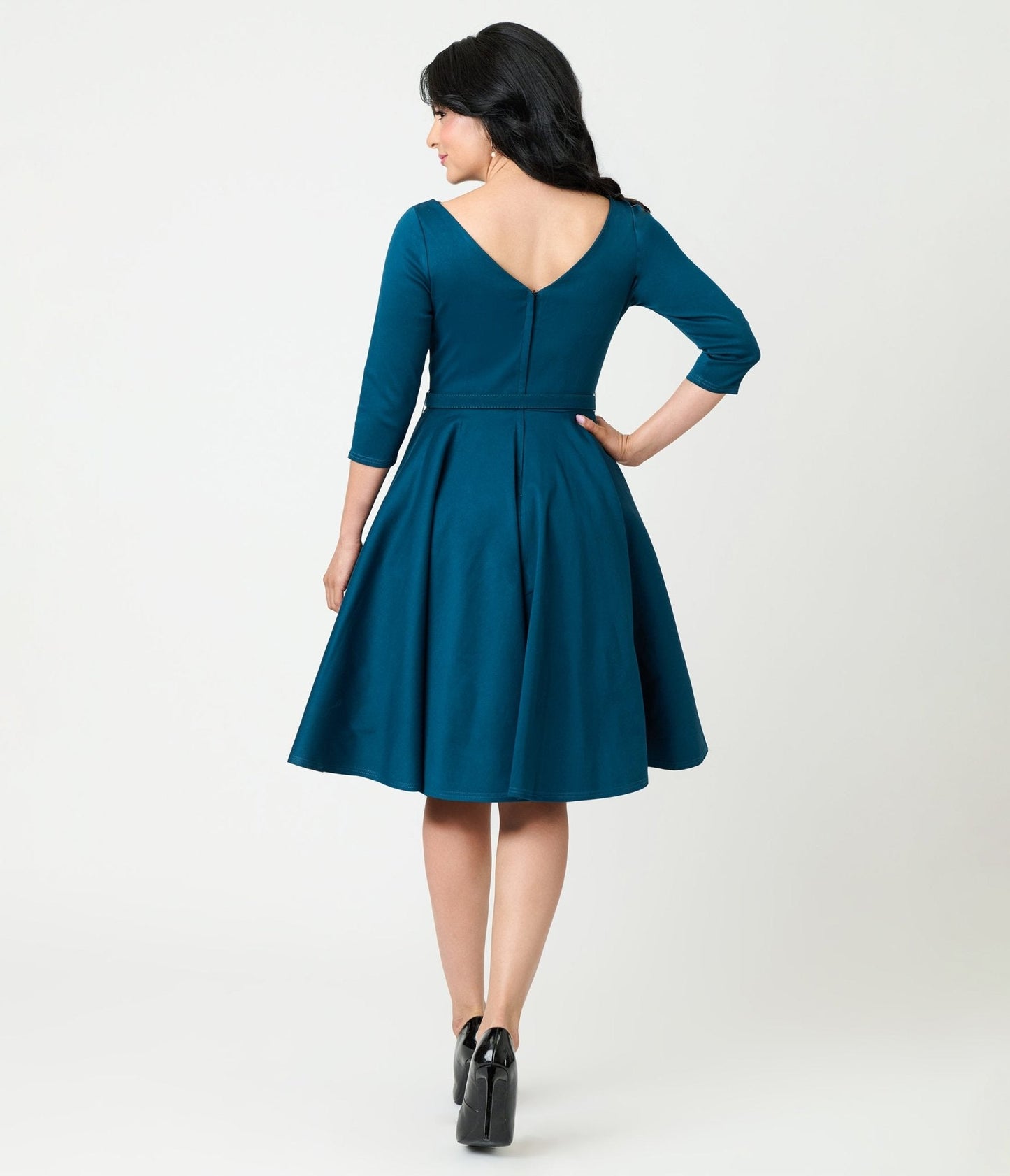 Unique Vintage Dark Teal Devon Swing Dress
