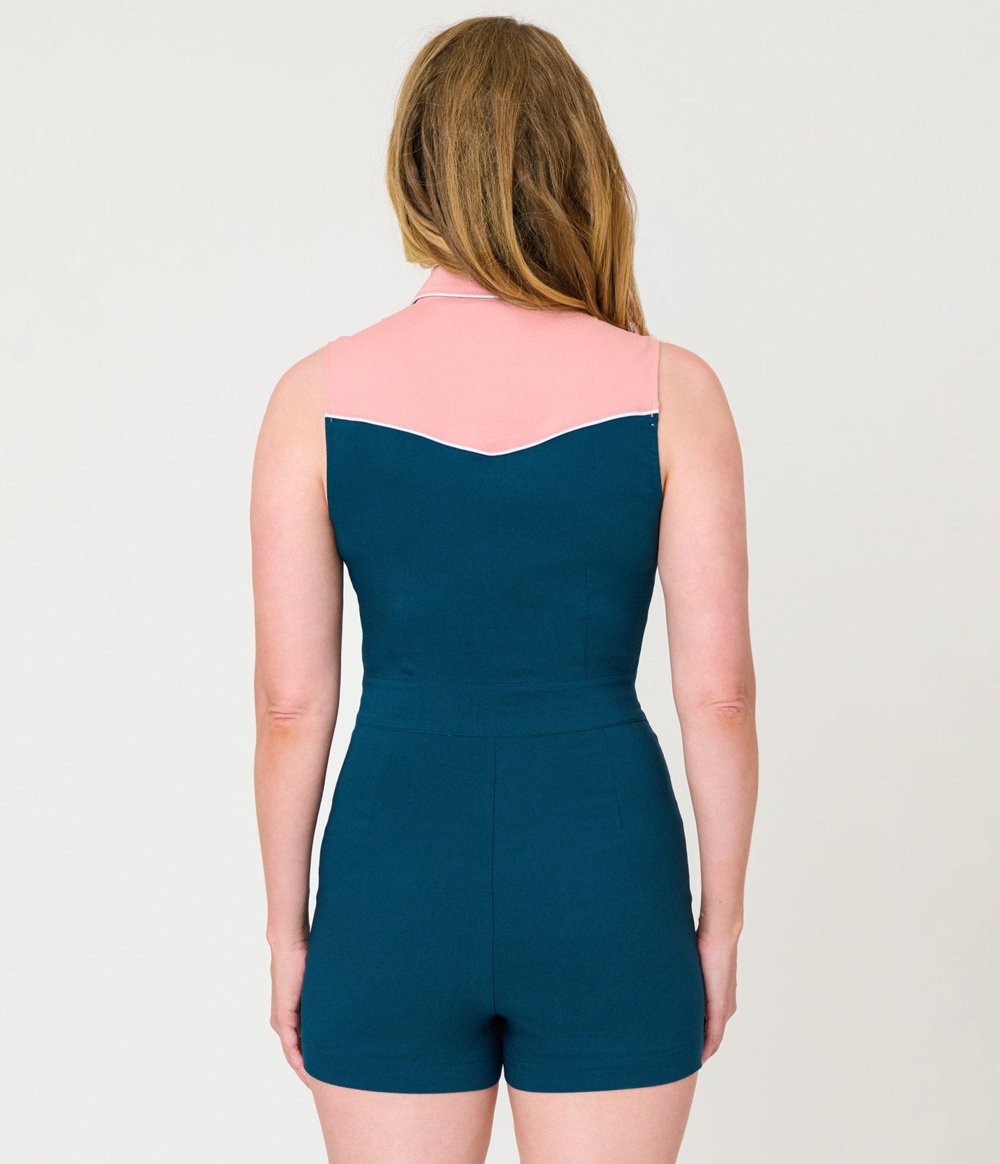 Unique Vintage Dark Teal & Pink Rodeo Ready Romper