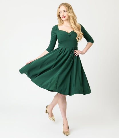 Unique Vintage Forest Green Lamar Swing Dress