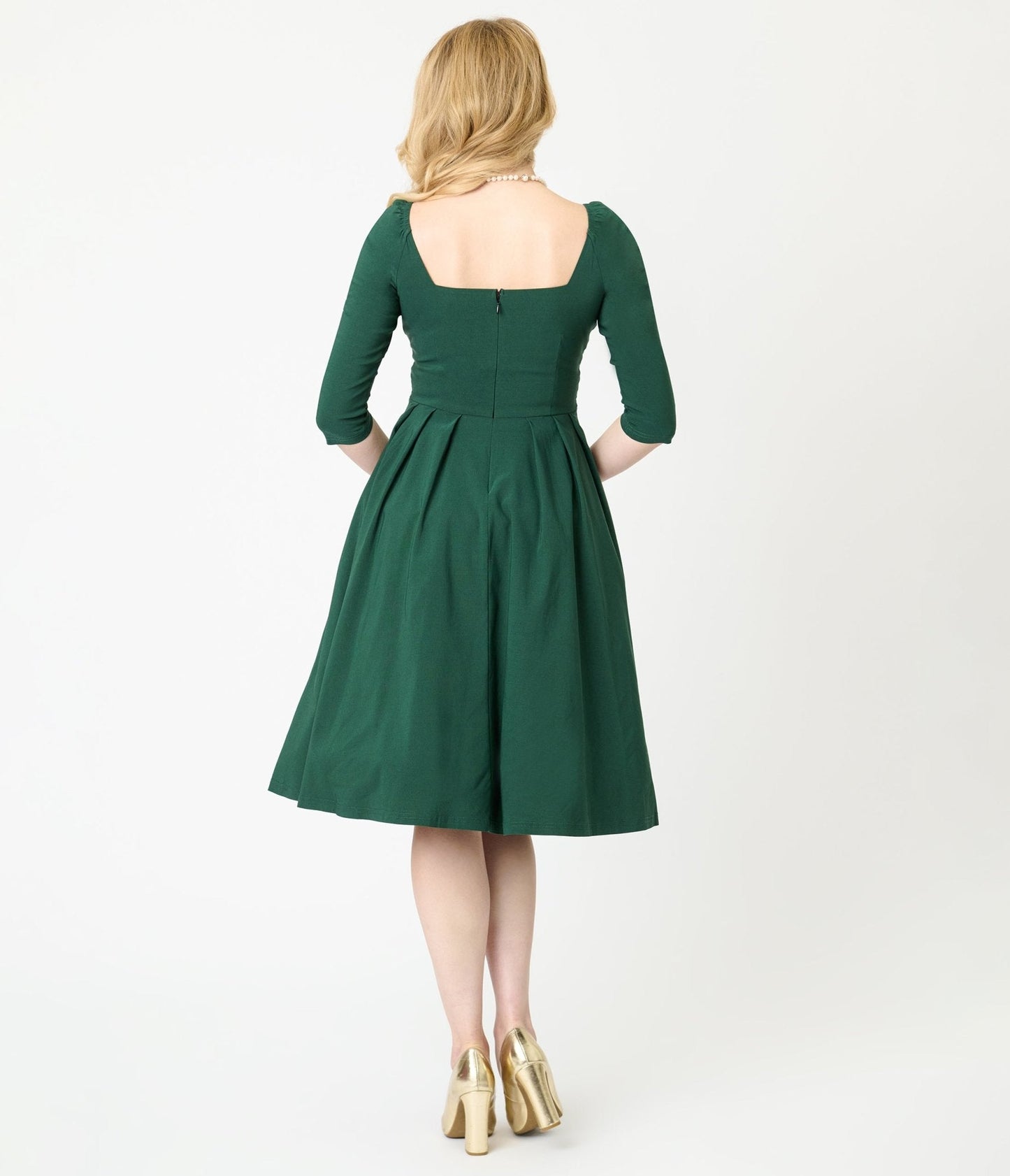 Unique Vintage Forest Green Lamar Swing Dress