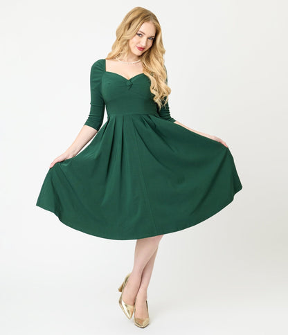 Unique Vintage Forest Green Lamar Swing Dress
