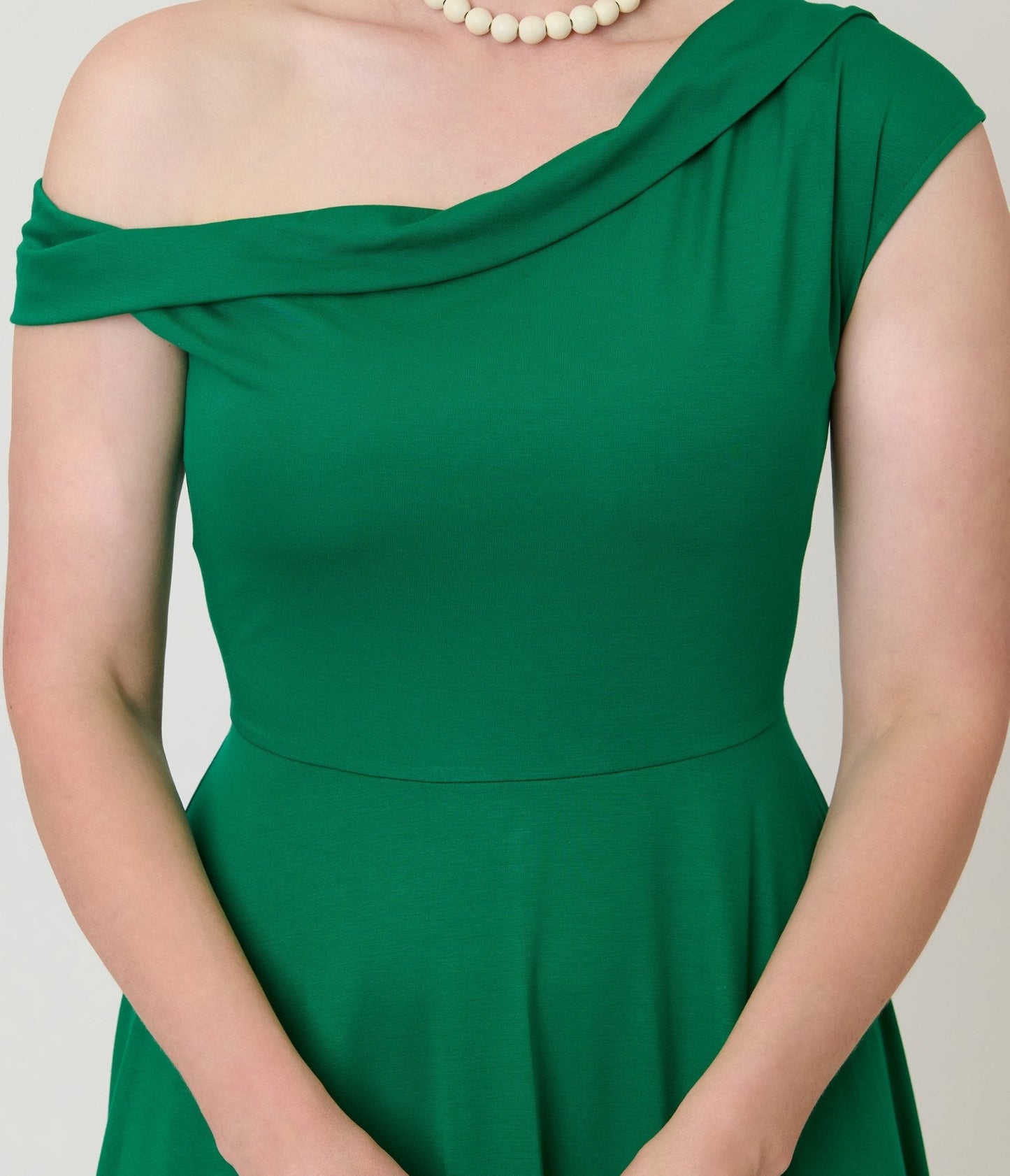 Unique Vintage Green Asymmetrical Neck Swing Dress