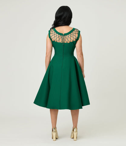 Unique Vintage Green Diamond Cable Swing Dress