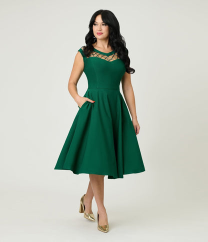 Unique Vintage Green Diamond Cable Swing Dress