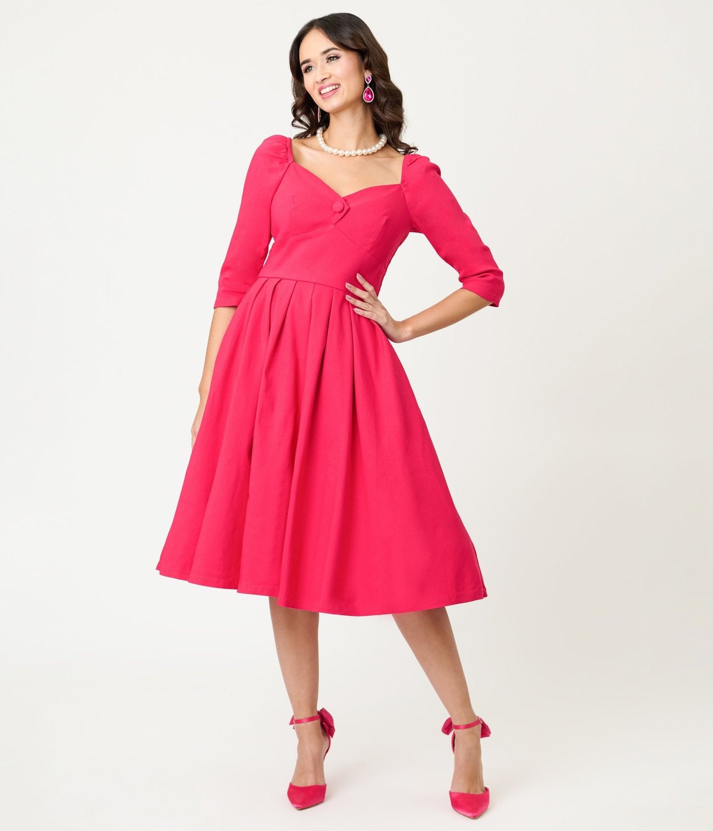 Unique Vintage Hot Pink Lamar Swing Dress
