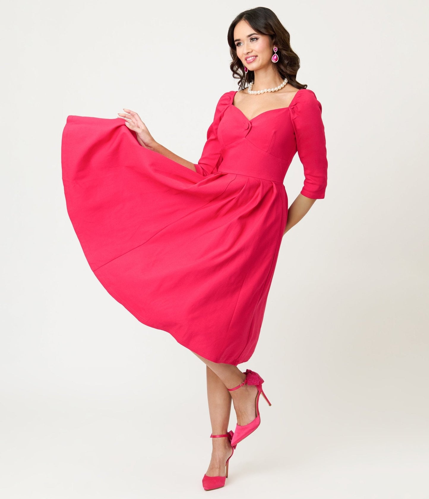 Unique Vintage Hot Pink Lamar Swing Dress