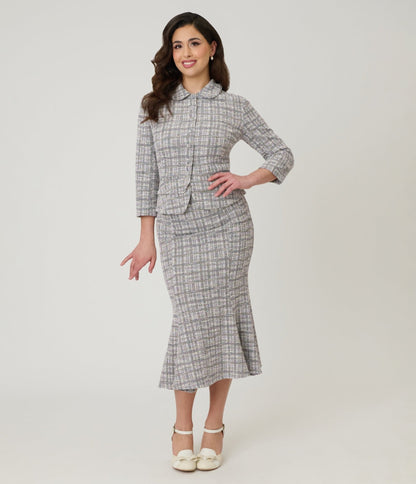 Unique Vintage Lavender Plaid Boucle Peplum Jacket