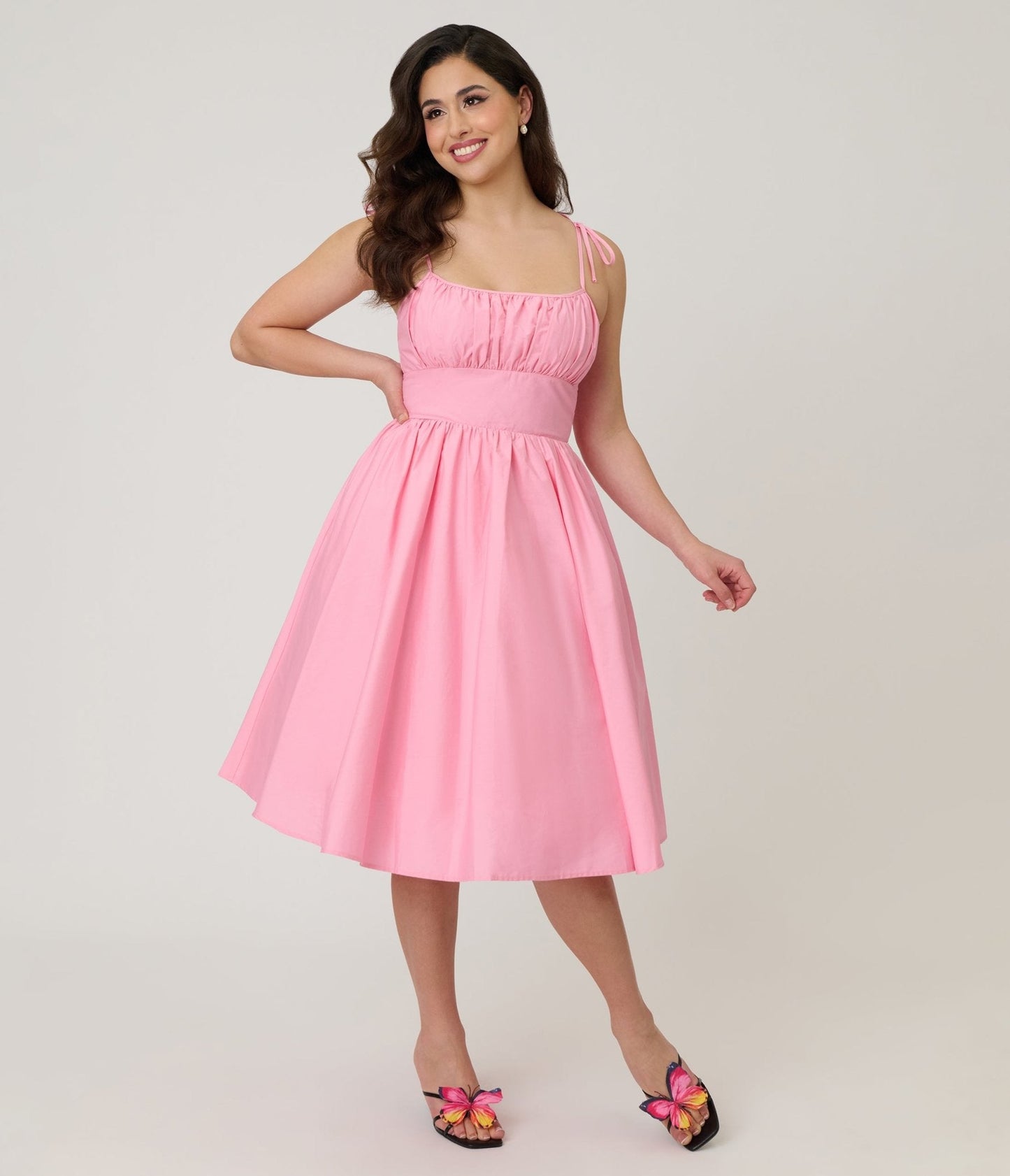 Unique Vintage Light Pink Sleeveless Cotton Swing Dress
