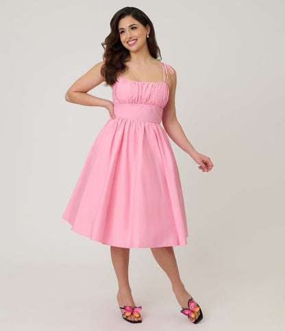 Unique Vintage Light Pink Sleeveless Cotton Swing Dress