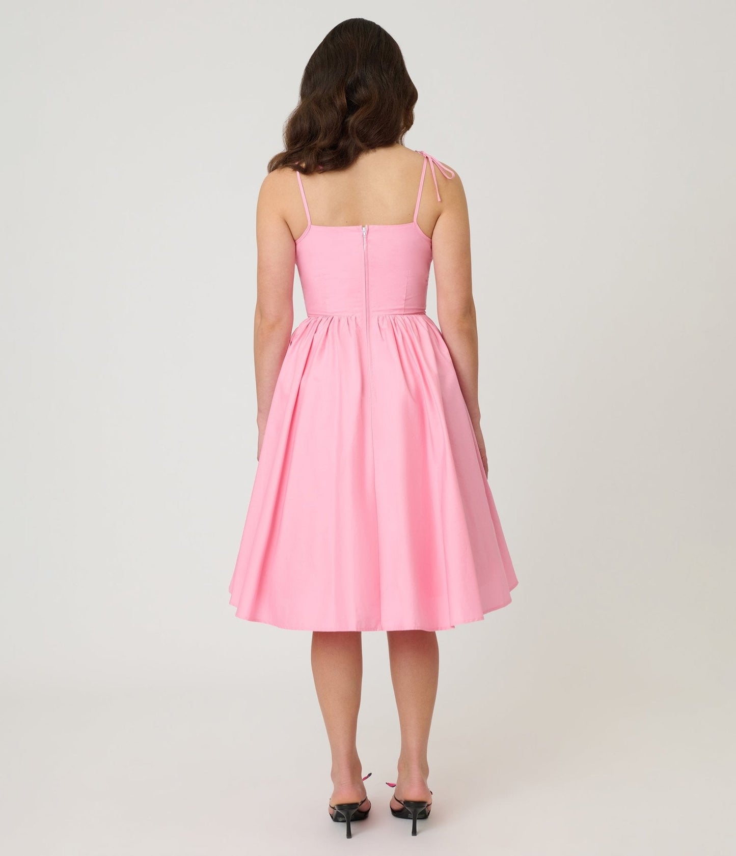 Unique Vintage Light Pink Sleeveless Cotton Swing Dress
