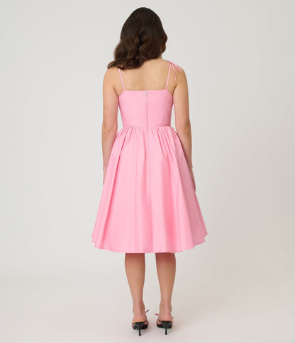 Unique Vintage Light Pink Sleeveless Cotton Swing Dress