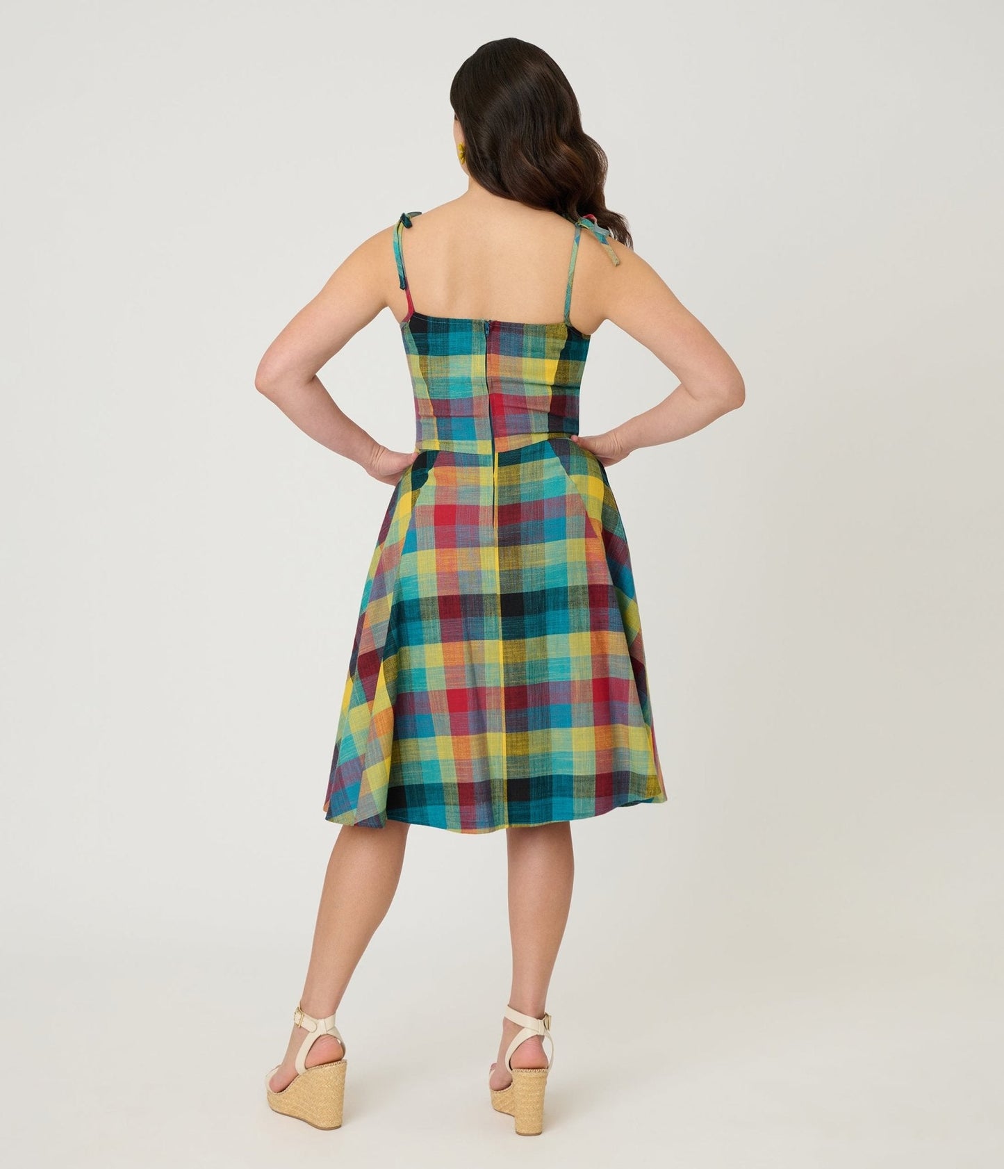 Unique Vintage Multi Plaid Cotton Bobbie Swing Dress