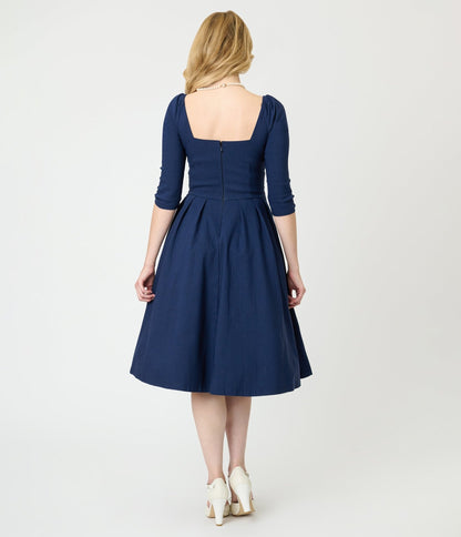 Unique Vintage Navy Lamar Swing Dress