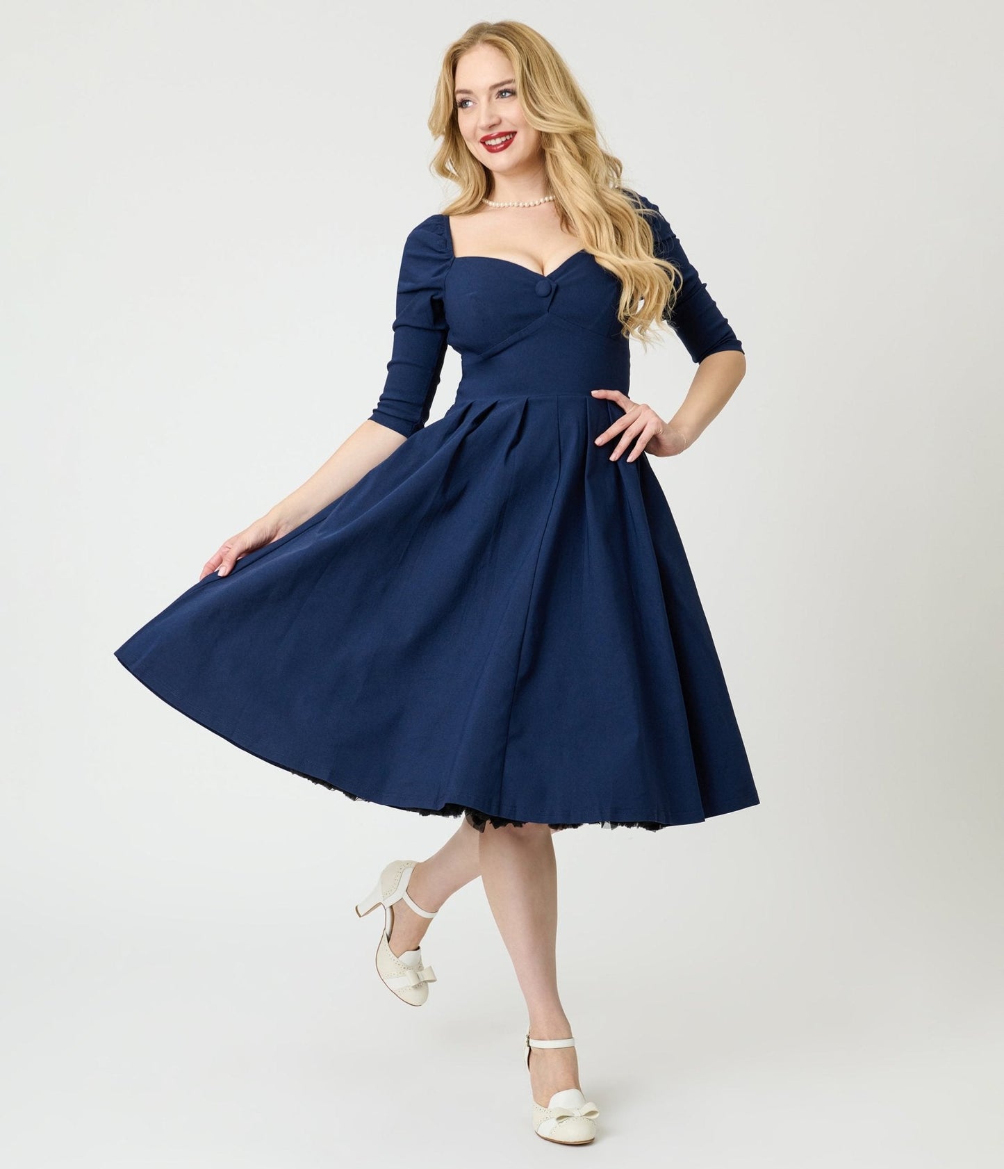 Unique Vintage Navy Lamar Swing Dress