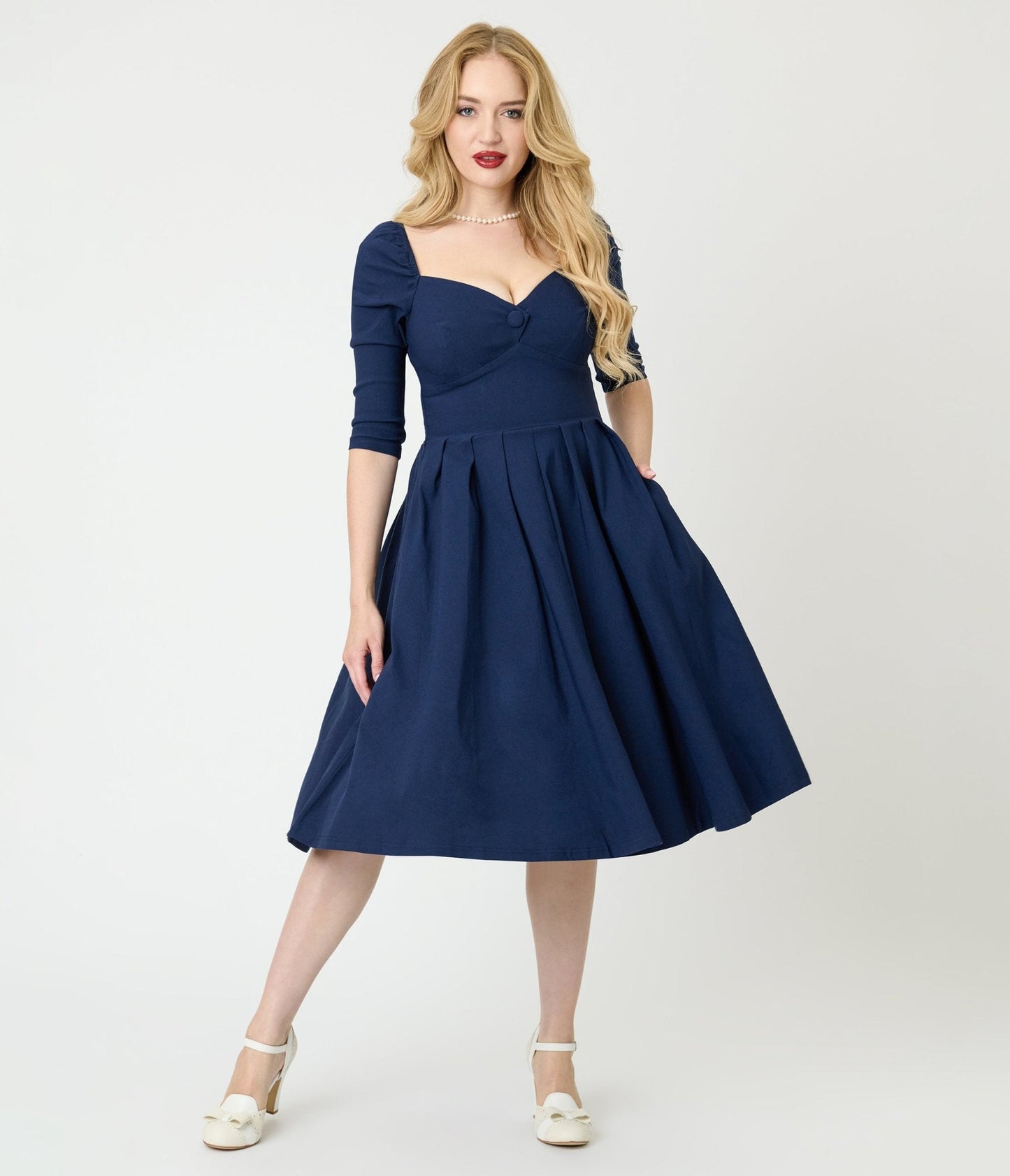 Unique Vintage Navy Lamar Swing Dress