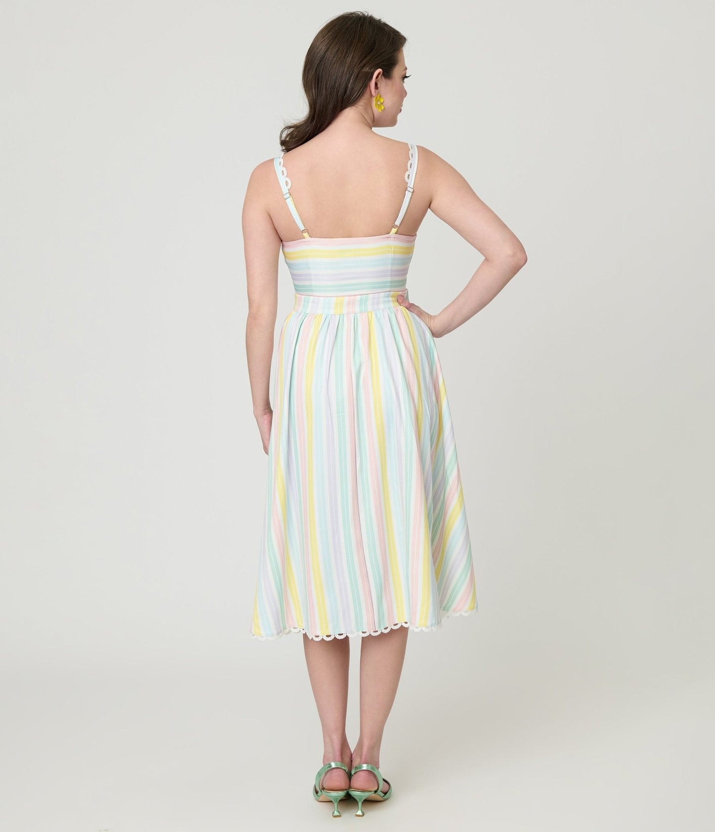 Unique Vintage Pastel Stripe Piper Swing Dress