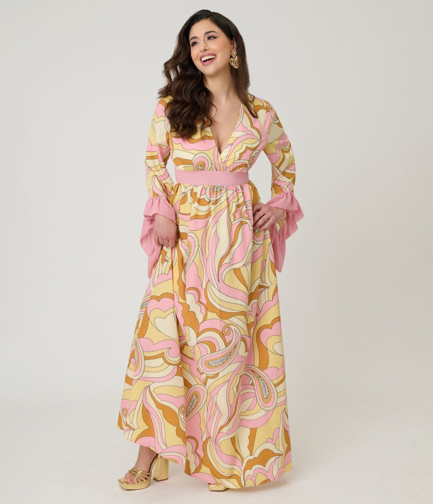 Unique Vintage Pink Paisley Maxi Dress