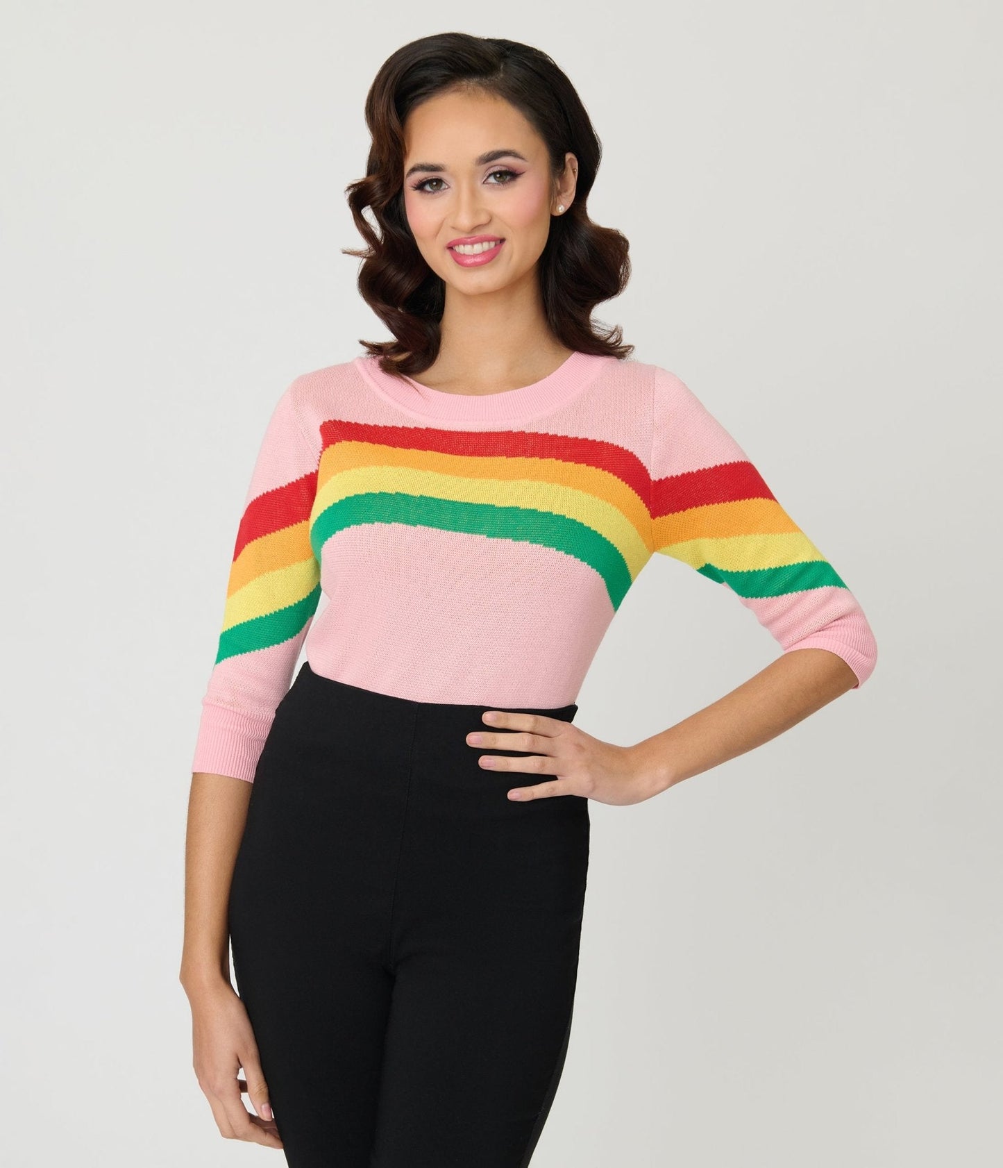Unique Vintage Pink Rainbow Stripe Minou Sweater