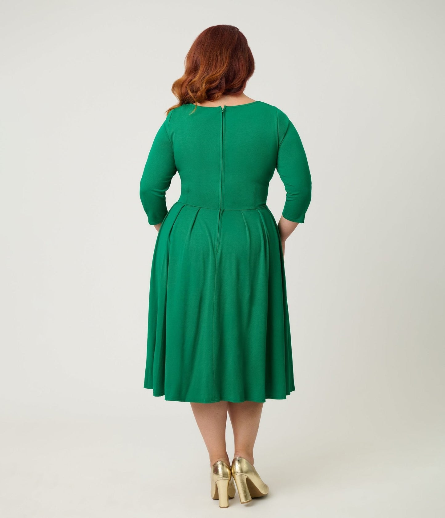 Unique Vintage Plus Size Green Bengaline Front Twist Swing Dress