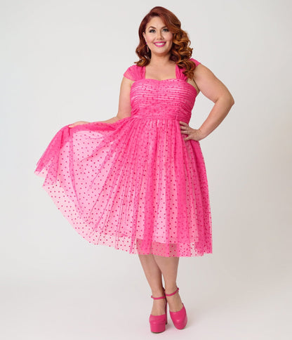 Unique Vintage Plus Size Hot Pink Garden State Swing Dress