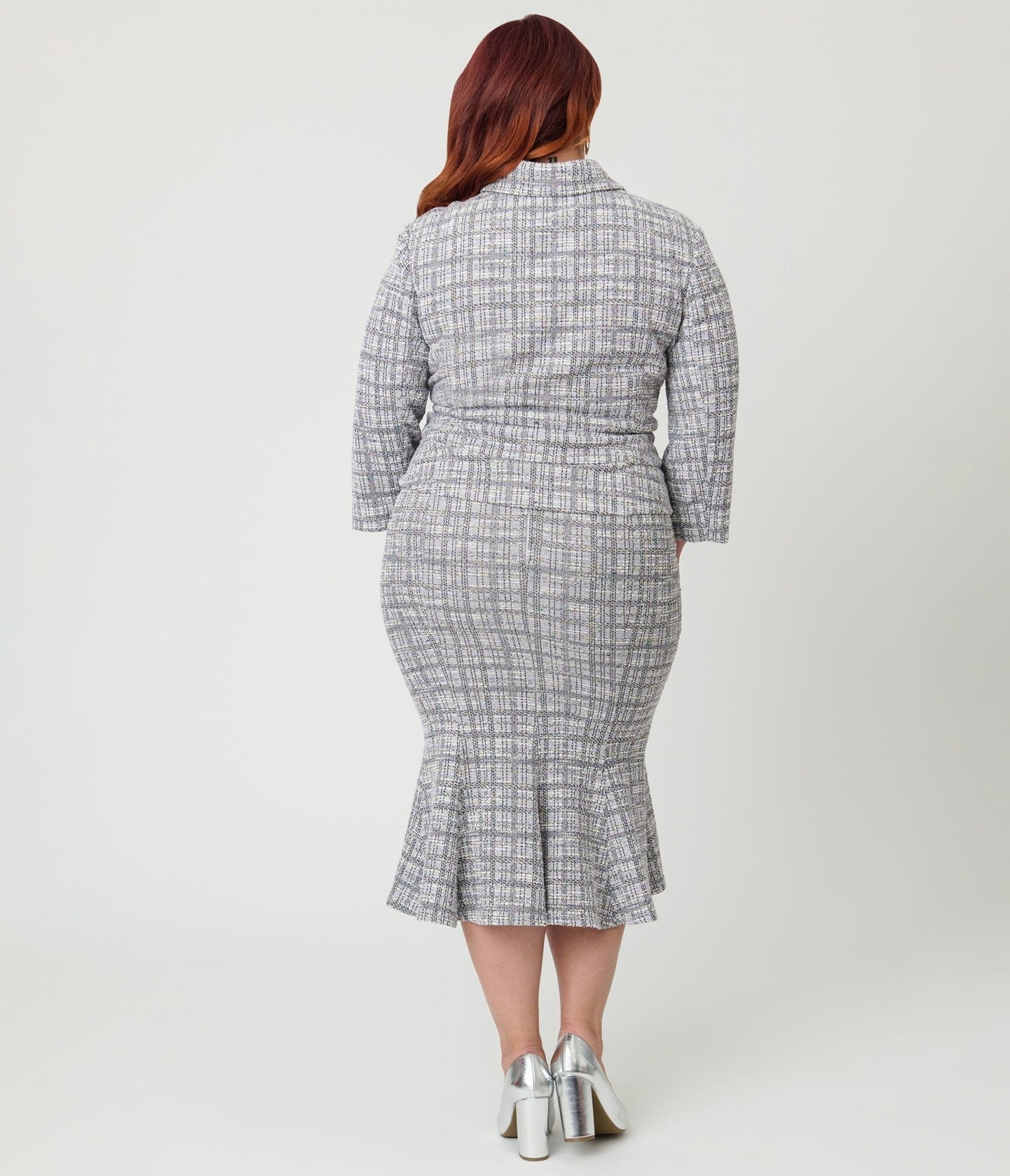 Unique Vintage Plus Size Lavender Plaid Boucle Trumpet Skirt